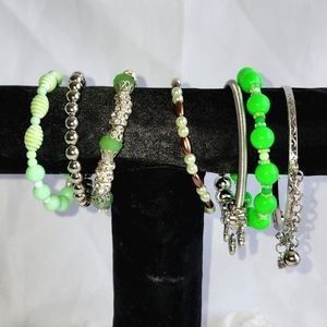Diva Stack Green and Silver Bracelets NWOT